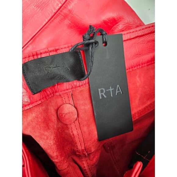 New RtA Remi Red Leather Pants Womens 26 Shiny Cherry Straight Leg - Picture 4 of 8